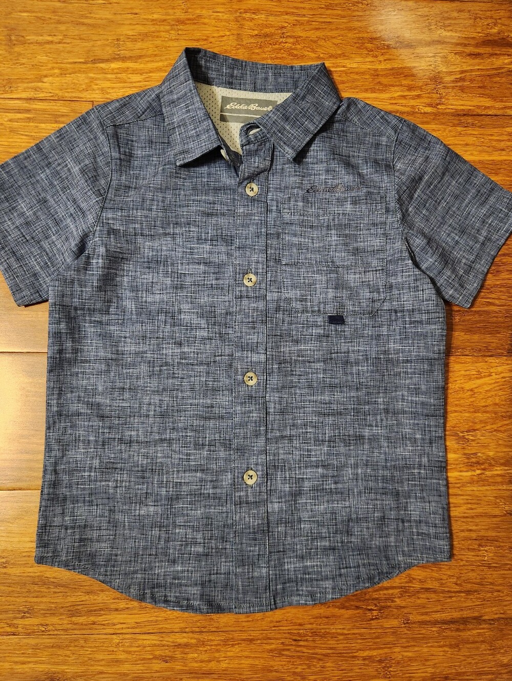 Eddie Bauer Boy's Heathered Navy Button Up Pocket Kids Shirt, 4T